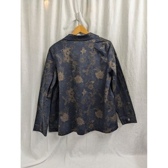 Caffe Marrahesh women's large Navy and floral light button up jacket casual F8 - Picture 10 of 13